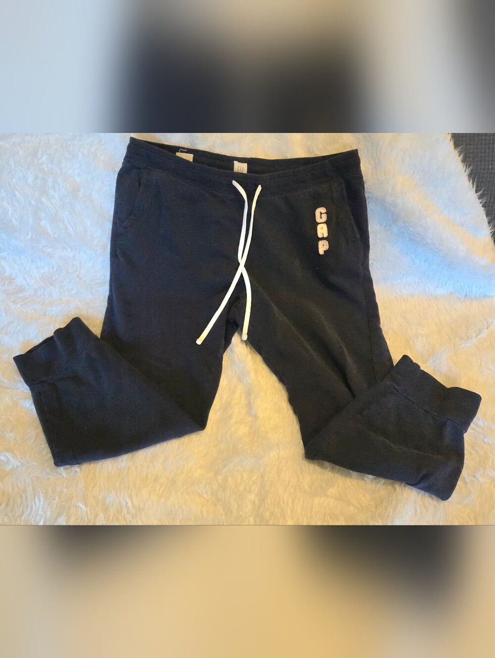 GAP Navy Women's Jogger Pants with White Drawstring Athleisure Loungewear Large